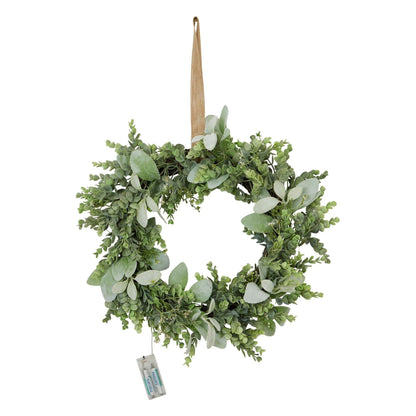 LED Winter Wreath With Eucalyptus And Lambs Ear - Ashton and Finch