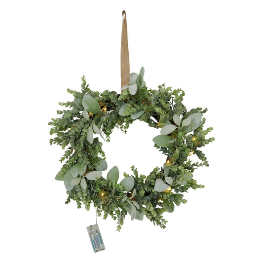 LED Winter Wreath With Eucalyptus And Lambs Ear - Ashton and Finch
