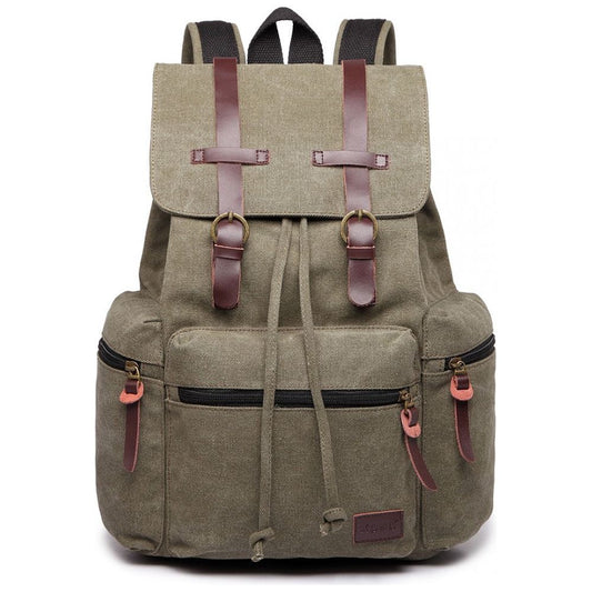 Large Multi Function Leather Details Canvas Backpack Green - Ashton and Finch