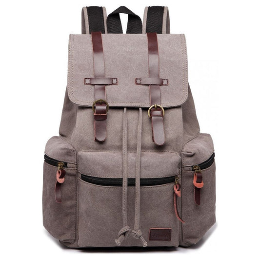 Large Multi Function Leather Details Canvas Backpack Grey - Ashton and Finch