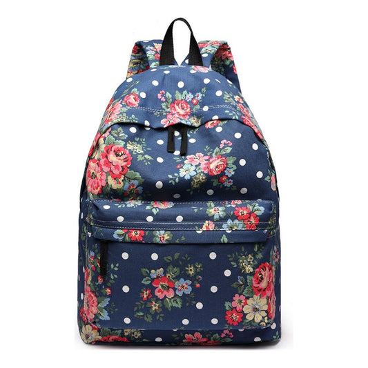 Large Backpack Flower Polka Dot - Navy - Ashton and Finch