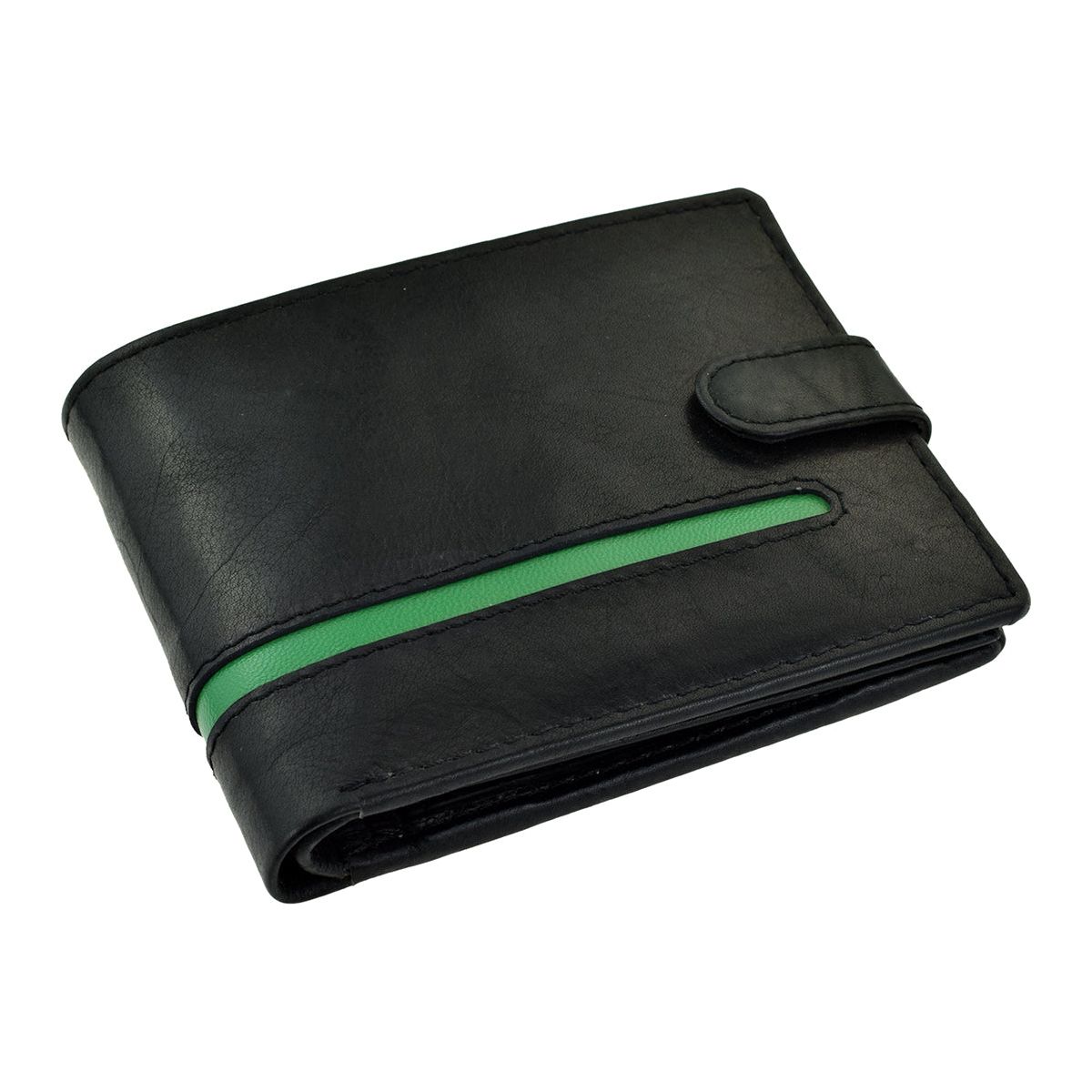 Black Leather Wallet with Green Stripe Design | Ashton and Finch