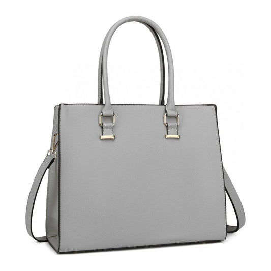 Leather look classic square shoulder bag - grey - Ashton and Finch