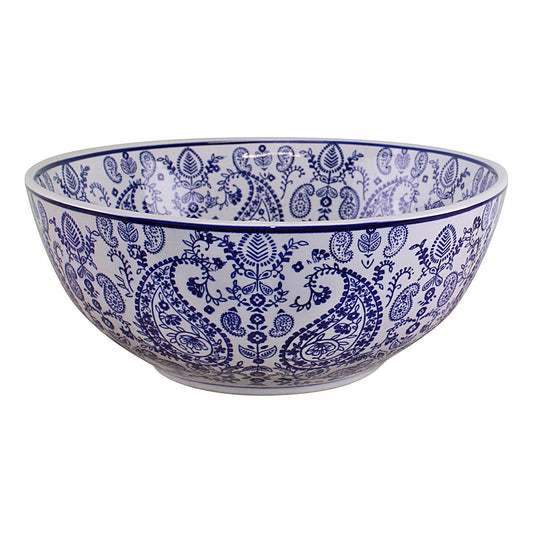 Large Ceramic Bowl, Vintage Blue & White Paisley Design - Ashton and Finch