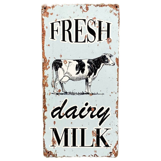 Metal Vintage Wall Sign - Fresh Dairy Milk Cow Farm - Ashton and Finch