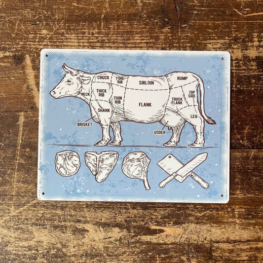Vintage Metal Sign - Butchers Cuts of Beef Retro Sign - Ashton and Finch