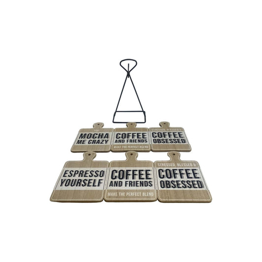Set of Six Coffee Slogan Coasters On Metal Stand - Ashton and Finch