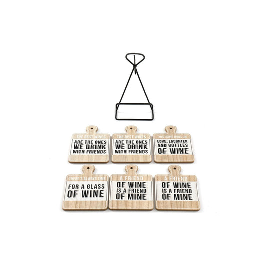 Set of Six Wine Slogan Coasters On Metal Stand - Ashton and Finch