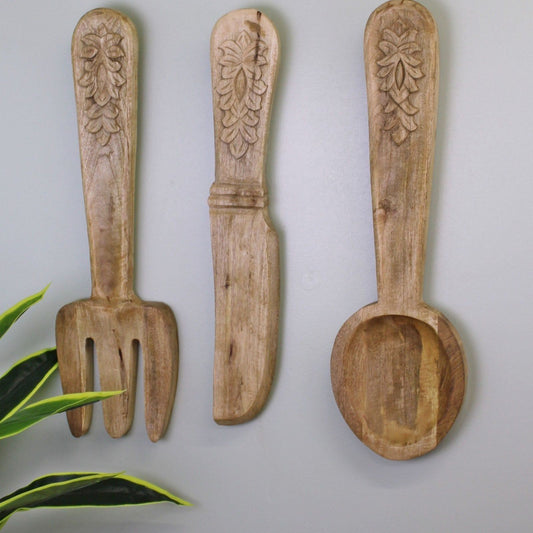Large Wooden Wall Hanging Cutlery Set of 3 - Ashton and Finch