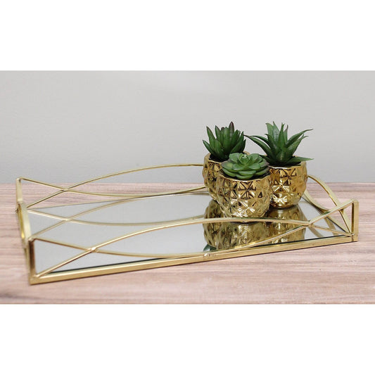 Gold Metal Mirrored Display Tray, 35x20cm. - Ashton and Finch