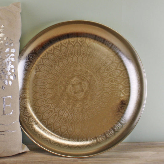 Decorative Silver Metal Tray With Etched Design - Ashton and Finch
