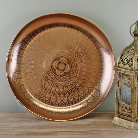 Decorative Copper Metal Tray With Etched Design - Ashton and Finch