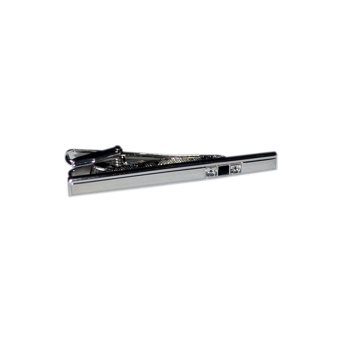 Silver Tie Clip with Twin Crystals and Black Insert | Ashton and Finch