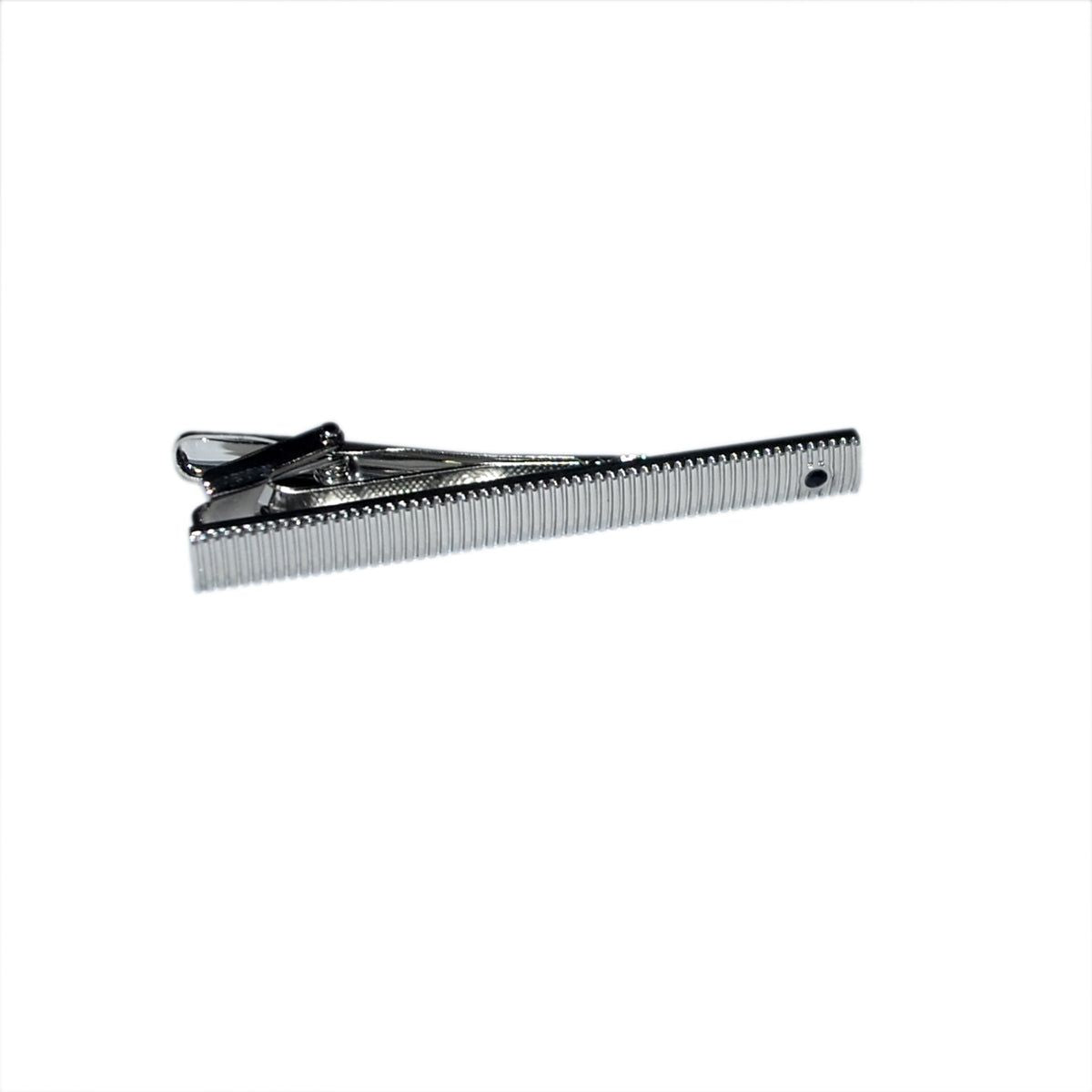 Silver Tie Clip with Vertical Lines and Black insert | Ashton and Finch