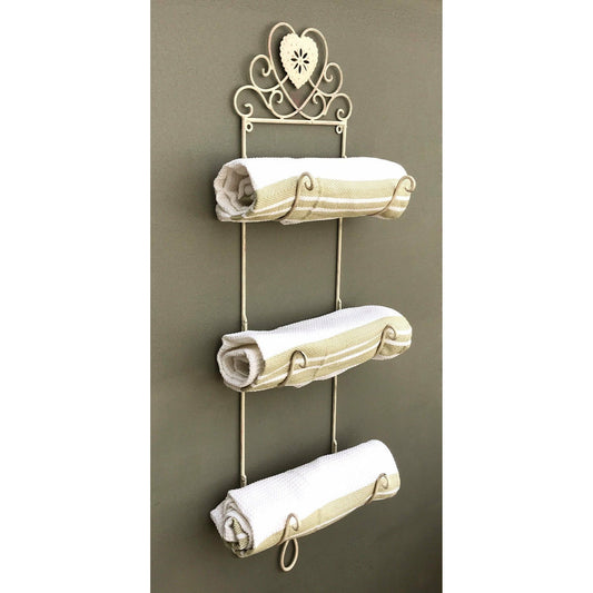 Cream Heart Wall Mounted 3 Towel Holder - Ashton and Finch