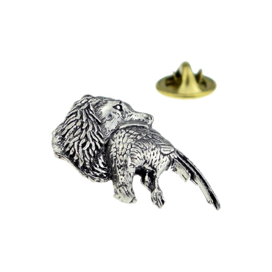 Spaniel With Pheasant In Mouth English Pewter Lapel Pin Badge - Ashton and Finch