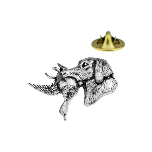 Retriever with Duck in mouth English Pewter Lapel Pin Badge - Ashton and Finch
