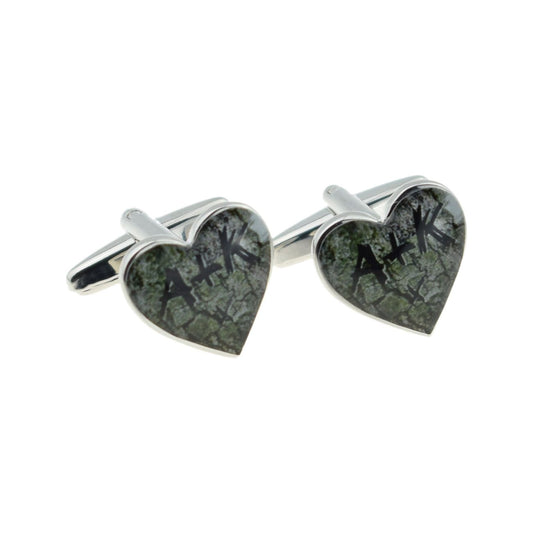 Personalised Initials Carved on Tree Heart Shaped cufflinks - Ashton and Finch