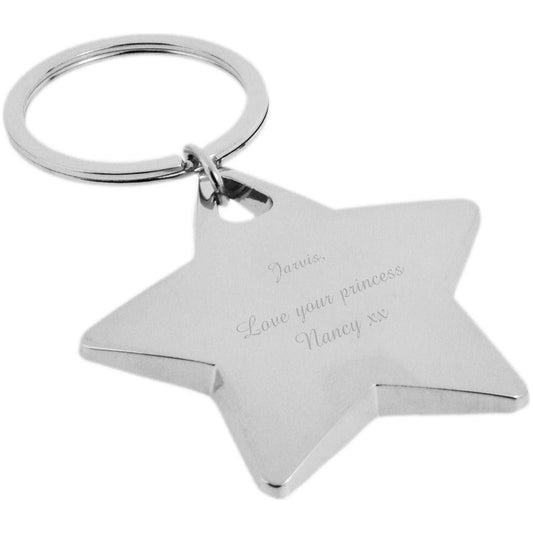 Rhodium Plated Star shaped Keyring Engraved and Personalised - Ashton and Finch