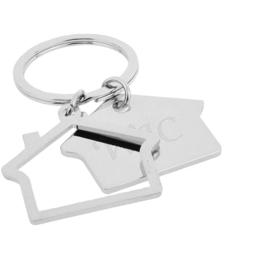 Rhodium Plated House shaped Keyring with House shape outline Engraved and Personalised - Ashton and Finch