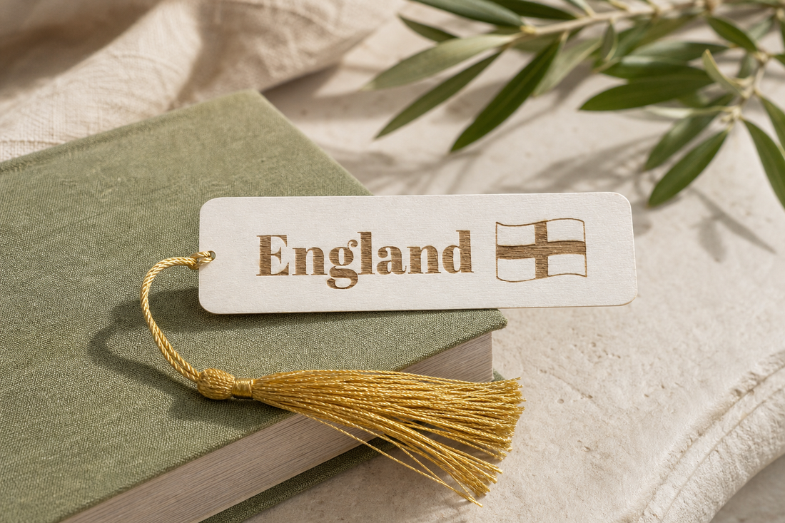 England Bookmark in a themed gift-guide setting
