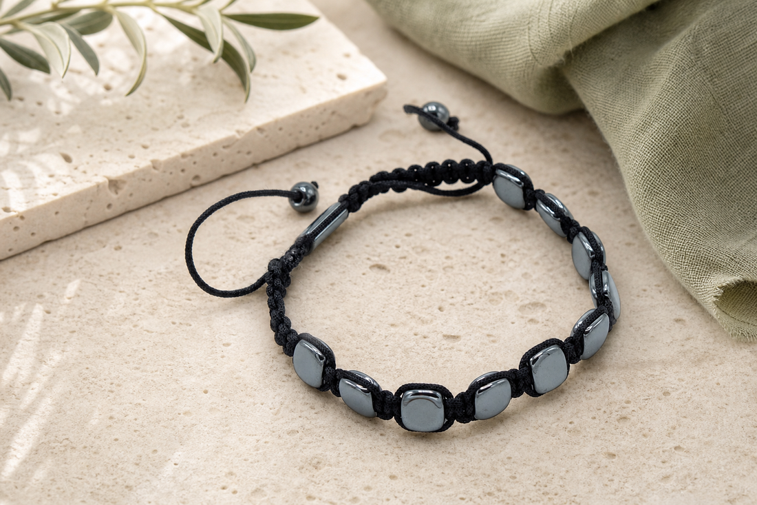 Hematite Magnetic Shamballa Bracelet in a themed gift-guide setting