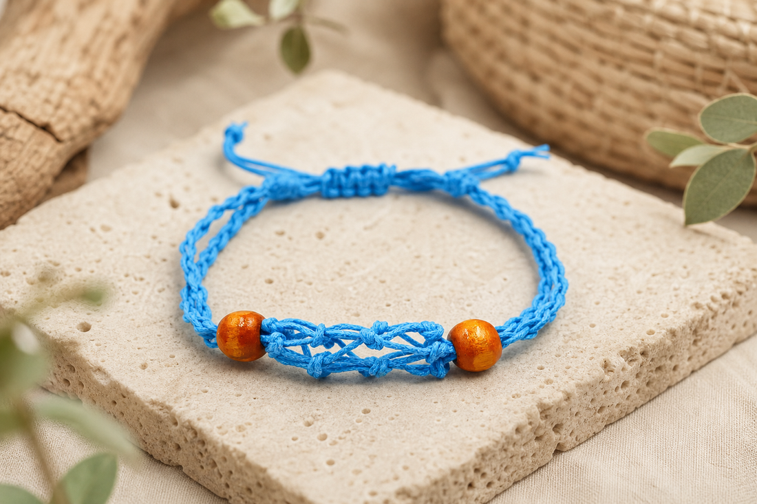 Blue Gemstone Adjustable Cord Bracelet in a themed gift-guide setting