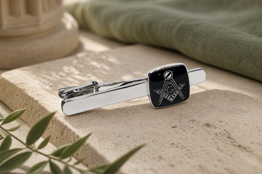 Masonic Black Silver Tie Clip – Style 2 in a themed gift-guide setting