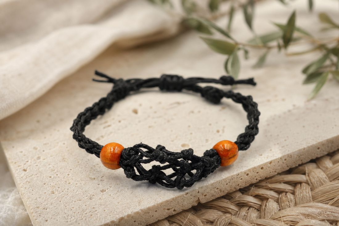 Black Gemstone Adjustable Cord Bracelet in a themed gift-guide setting
