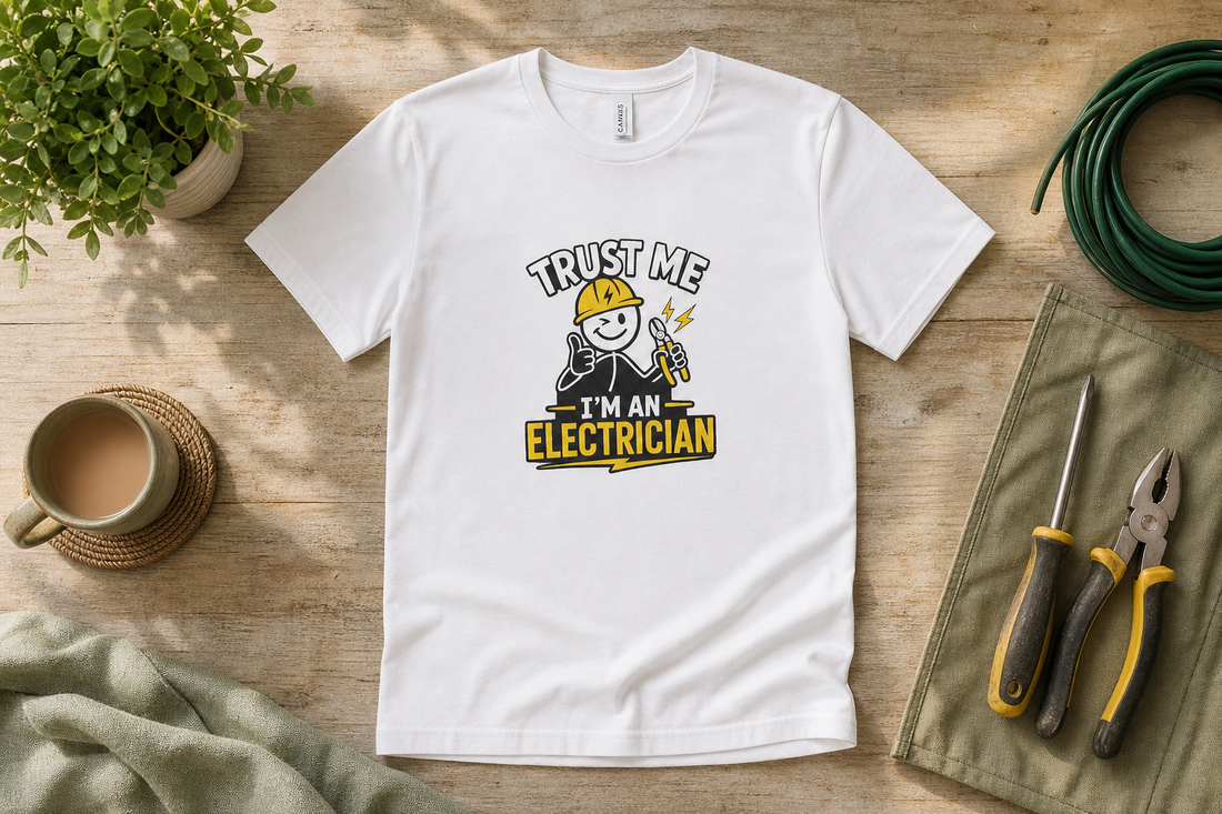 Electrician T Shirt Trust Me I'm an Electrician in a themed gift-guide setting