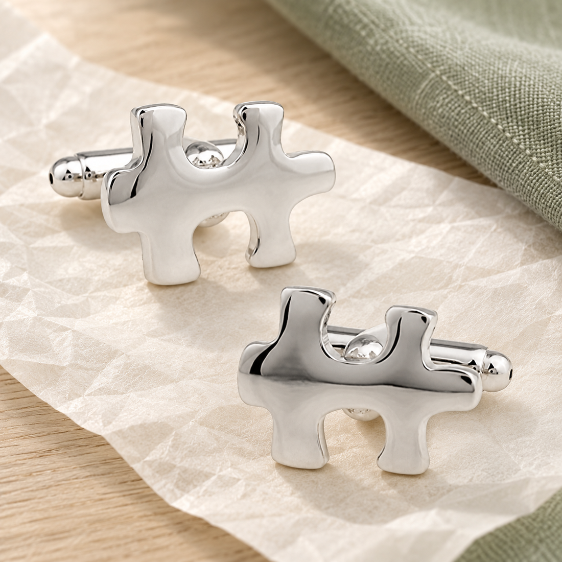 Jigsaw Cufflinks in a muted gift setting