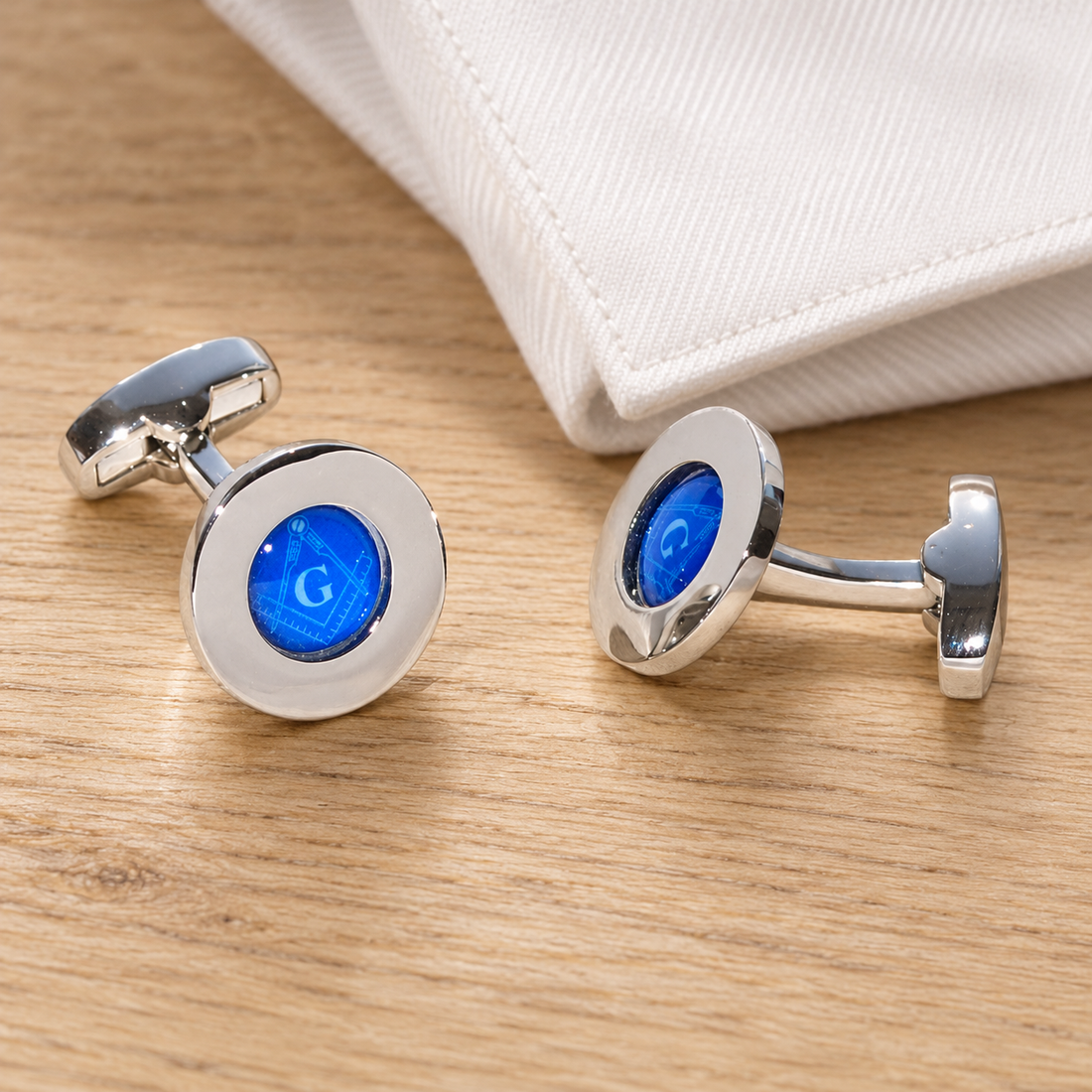 Masonic With G Blue Centred Cufflinks in a muted gift setting