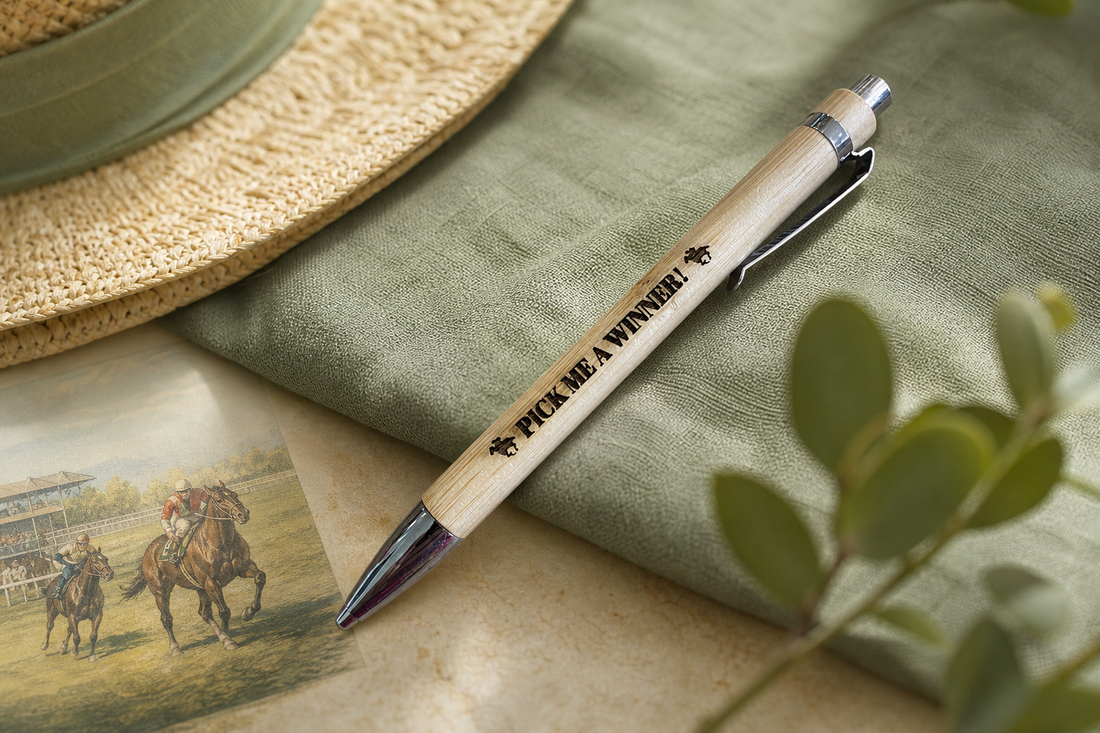 Horse Racing Engraved Pen in a themed gift-guide setting