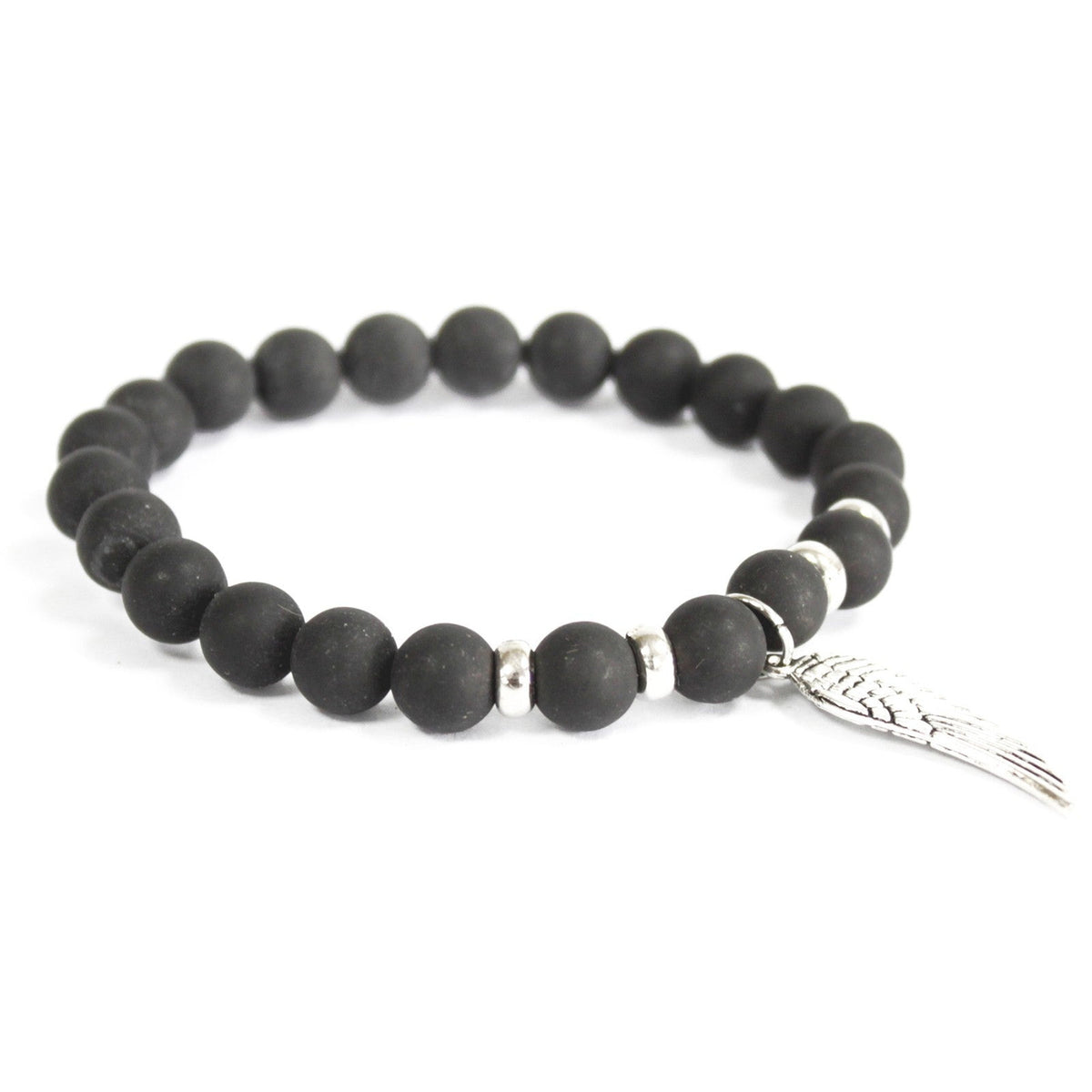 Angel Wing and Black Agate Gemstone Bracelet