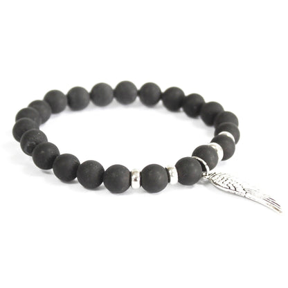 Angel Wing and Black Agate Gemstone Bracelet