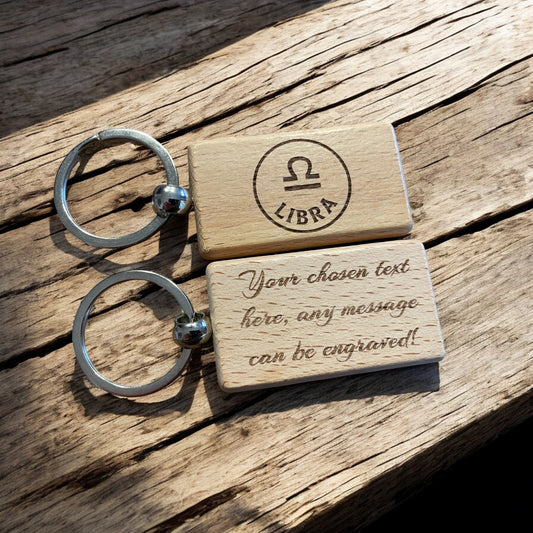Personalised Wooden Libra Zodiac Keyring Gift  | Ashton and Finch