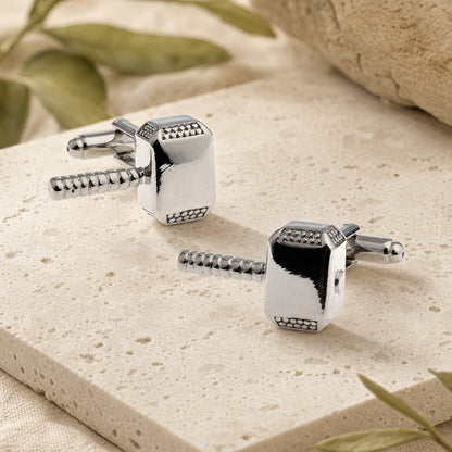 Thor Hammer Cufflinks in a themed setting
