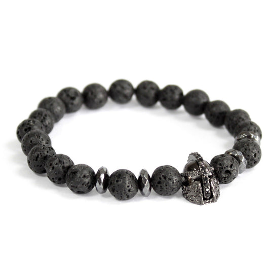 Knight's Helmet and Lava Stone Gemstone Bracelet