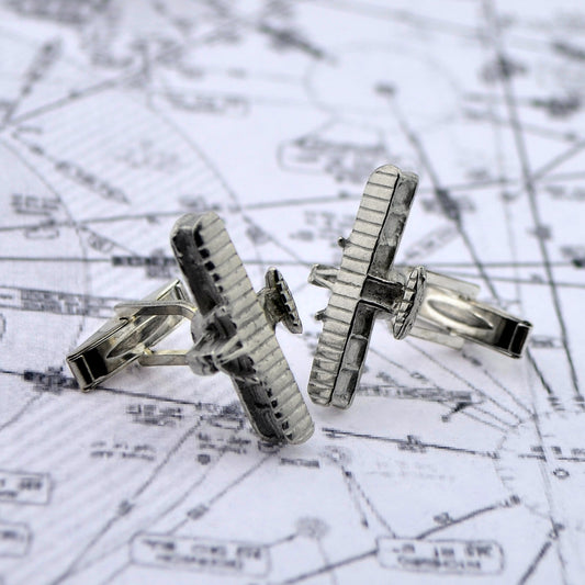 English made Wright Brothers Flyer Bi-Plane Aeroplane Aircraft Pilots Pewter Cufflinks | Ashton and Finch