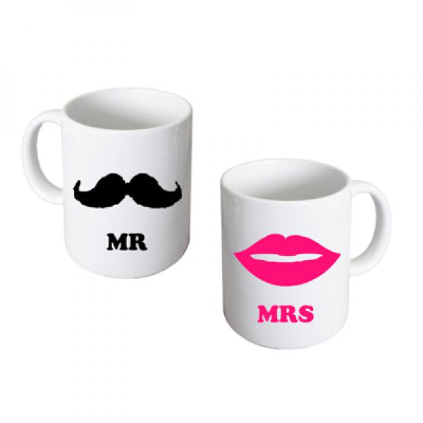 Couples Mug Set – Mr and Mrs Moustache and Hot Lips | Ashton and Finch