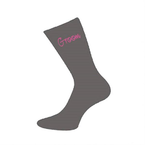 Mens Grey Wedding Pink Script Socks| Ashton and Finch