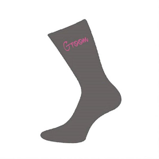 Mens Grey Wedding Pink Script Socks| Ashton and Finch