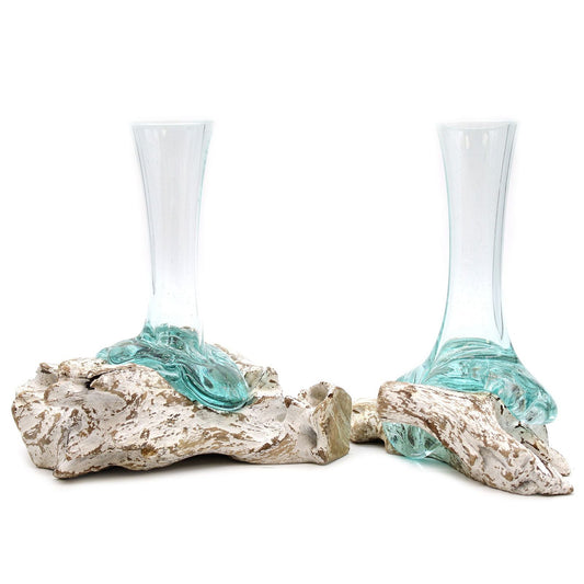 Molten Glass Medium Vase on Whitewash Wood