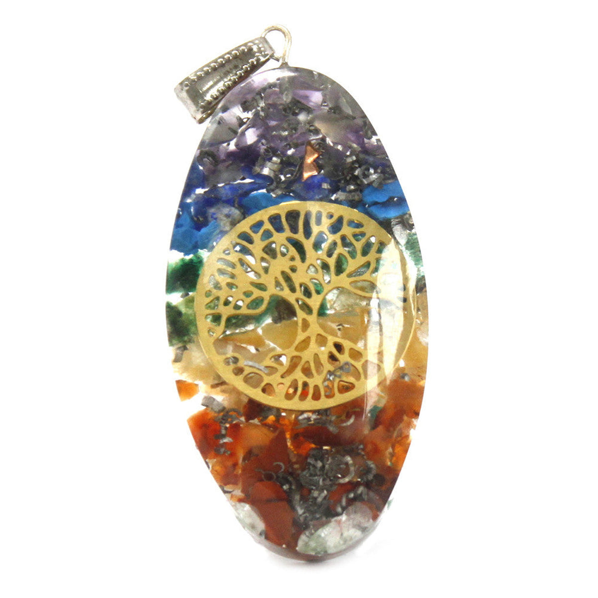 7 Stone Chakra Oval with Tree Orgonite Power Pendant