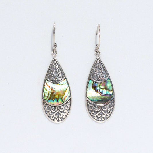 Abalone Teardrop Oval Earrings with Shell and Silver Accents