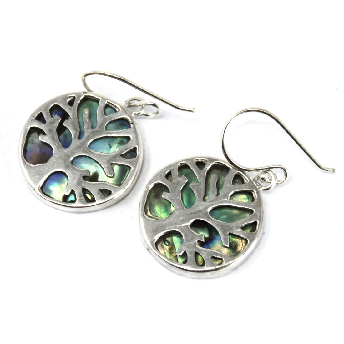 15mm Tree of Life Silver Earrings - Abalone