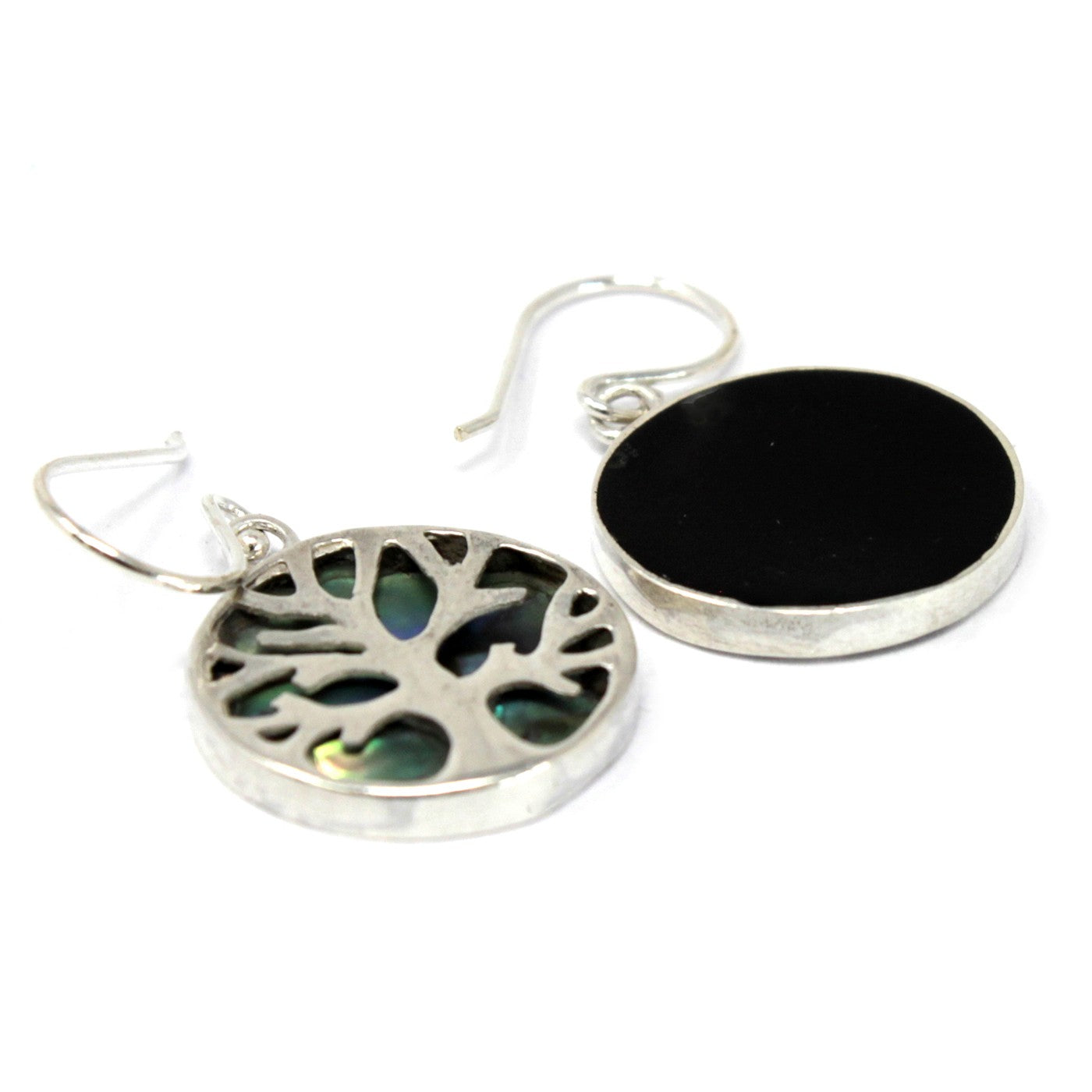 15mm Tree of Life Silver Earrings - Abalone
