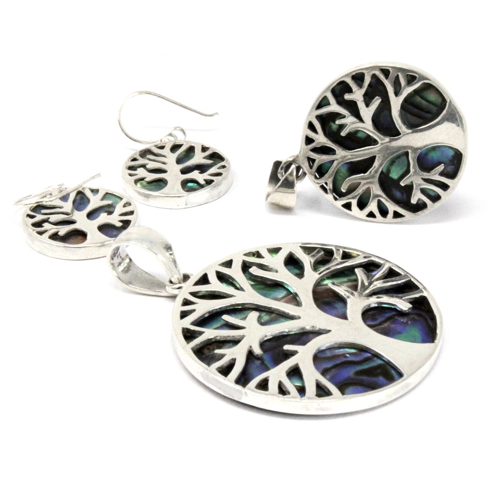 15mm Tree of Life Silver Earrings - Abalone