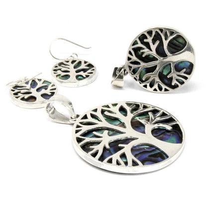 15mm Tree of Life Silver Earrings - Abalone