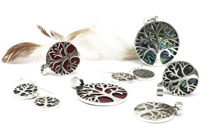 15mm Tree of Life Silver Earrings - Abalone